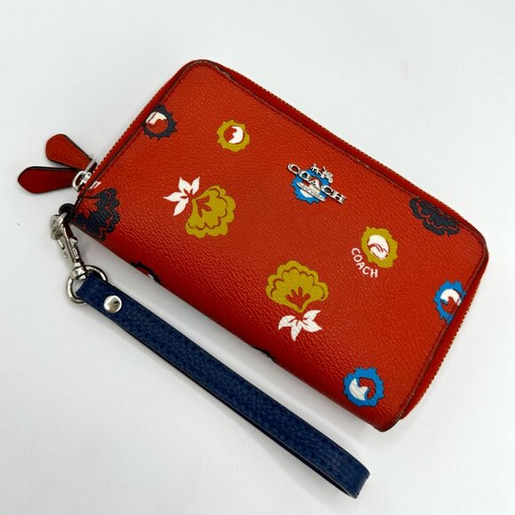 EUC Coach Wild Prairie Print Coated Canvas Double Zip Wallet/Wristlet #F53966 - Picture 2 of 13